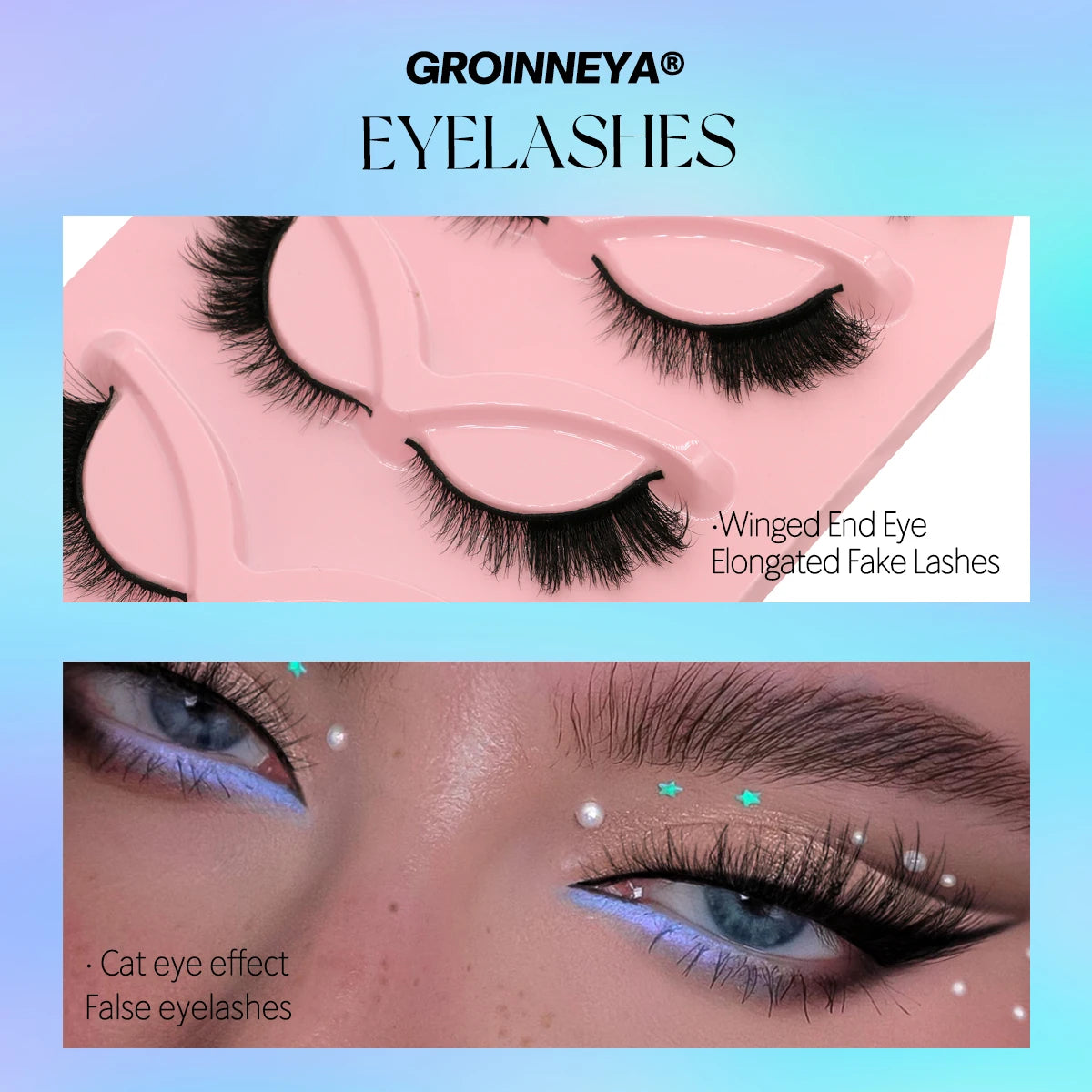 GROINNEYA 5/7 Cat Eye 3D Mink Lashes  Natural Eyelashes Winged End Eye Elongated  False Eyelashes lashes Extension