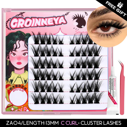 GROINNEYA Lash Clusters kit DIY 3D Faux Mink Lashes Individual Volume eyelashes set for gluing Lashes Extension Makeup