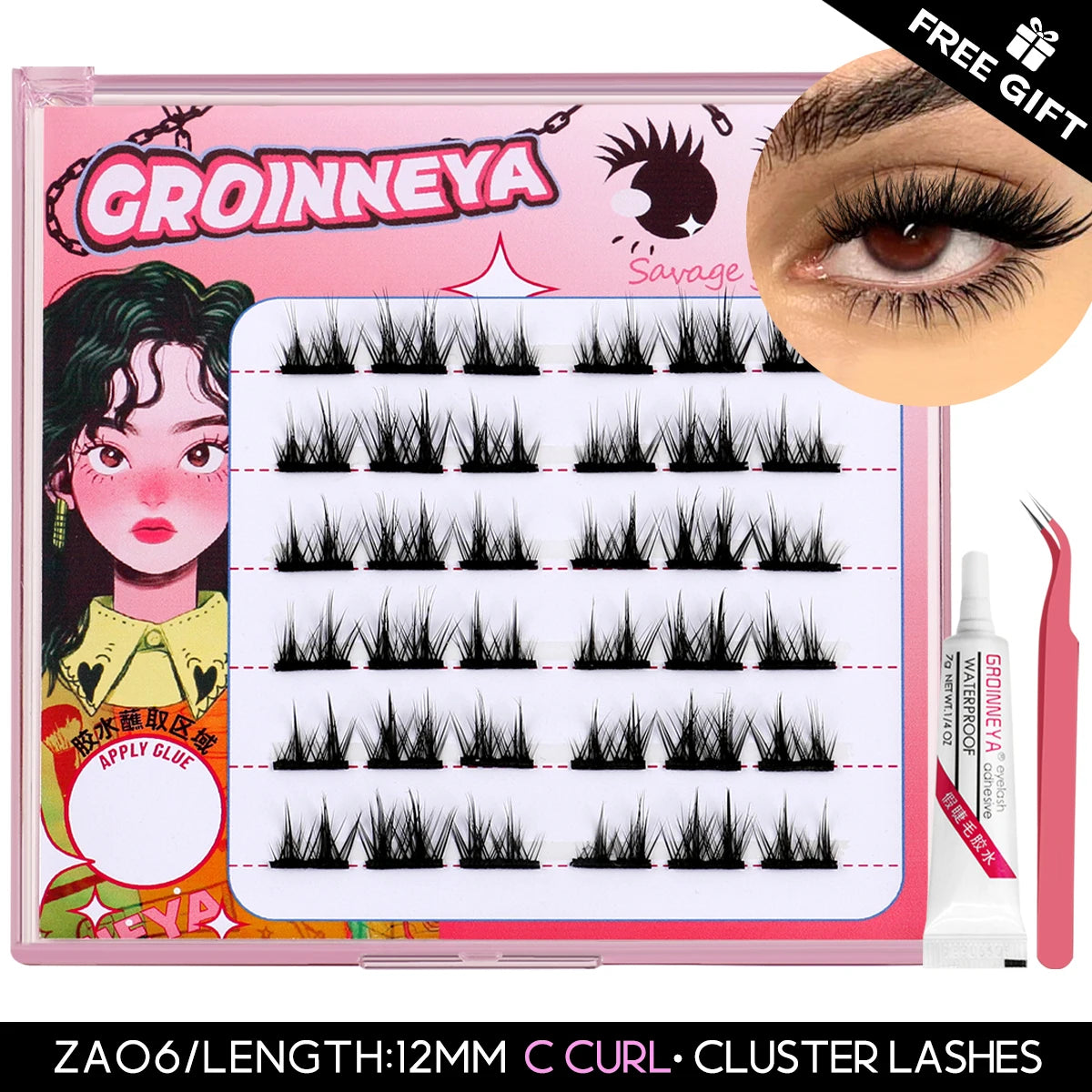 GROINNEYA Lash Clusters kit DIY 3D Faux Mink Lashes Individual Volume eyelashes set for gluing Lashes Extension Makeup