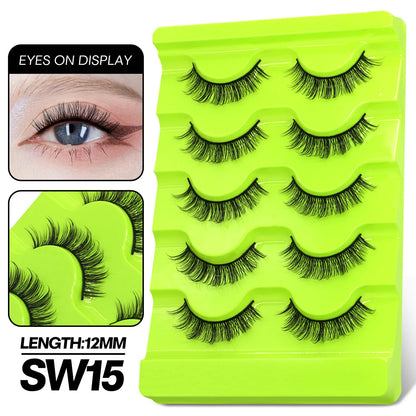 GROINNEYA Manga Lashes 5 pairs Eyelashes 3D Natural False Lashes Fluffy Soft Cross Winged Natural Realistic Eyelash Extension