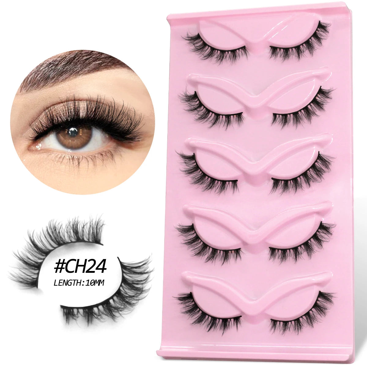 GROINNEYA Fluffy False Eyelashes 5 pairs Cat Eye Lashes 3D Faux Mink Eyelashes Cross Cluster Fairy Lashes Extension