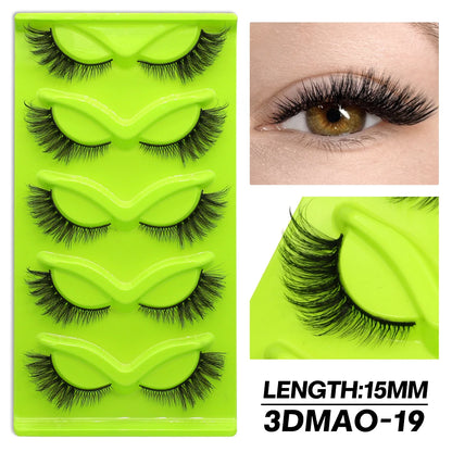 GROINNEYA Fluffy False Eyelashes 5 pairs Cat Eye Lashes 3D Faux Mink Eyelashes Cross Cluster Fairy Lashes Extension