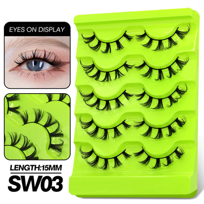 GROINNEYA Manga Lashes 5 pairs Eyelashes 3D Natural False Lashes Fluffy Soft Cross Winged Natural Realistic Eyelash Extension