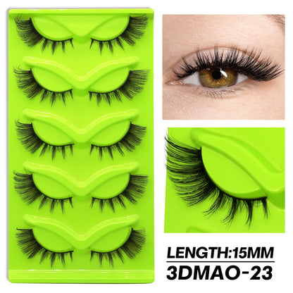 GROINNEYA Fluffy False Eyelashes 5 pairs Cat Eye Lashes 3D Faux Mink Eyelashes Cross Cluster Fairy Lashes Extension