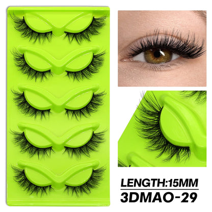 GROINNEYA Fluffy False Eyelashes 5 pairs Cat Eye Lashes 3D Faux Mink Eyelashes Cross Cluster Fairy Lashes Extension