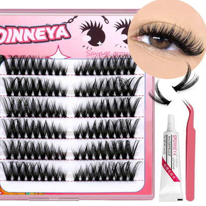 GROINNEYA Lash Clusters kit DIY 3D Faux Mink Lashes Individual Volume eyelashes set for gluing Lashes Extension Makeup