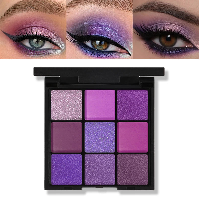 Groinneya 9-Grid Red & Purple Glitter Eyeshadow Palette