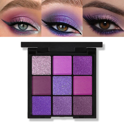 Groinneya 9-Grid Red & Purple Glitter Eyeshadow Palette