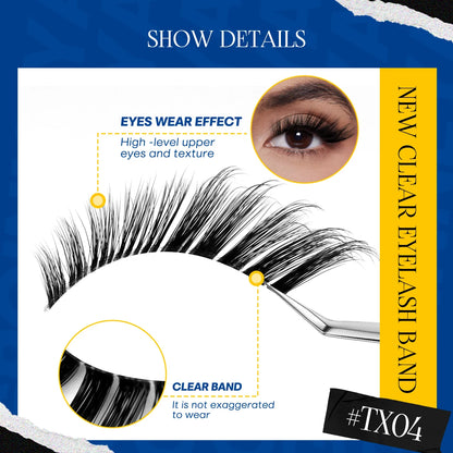 GROINNEYA Cat Eye Lashes Faux Mink Eyelashes Clear Band Lashes Winged End Eye Elongated Fake Lashes Soft Eyelashes Extension