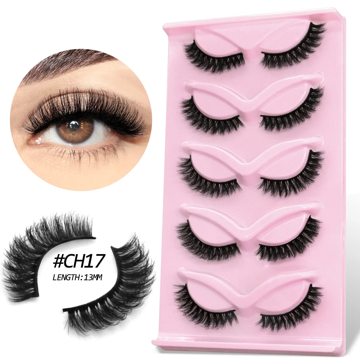 GROINNEYA Fluffy False Eyelashes 5 pairs Cat Eye Lashes 3D Faux Mink Eyelashes Cross Cluster Fairy Lashes Extension