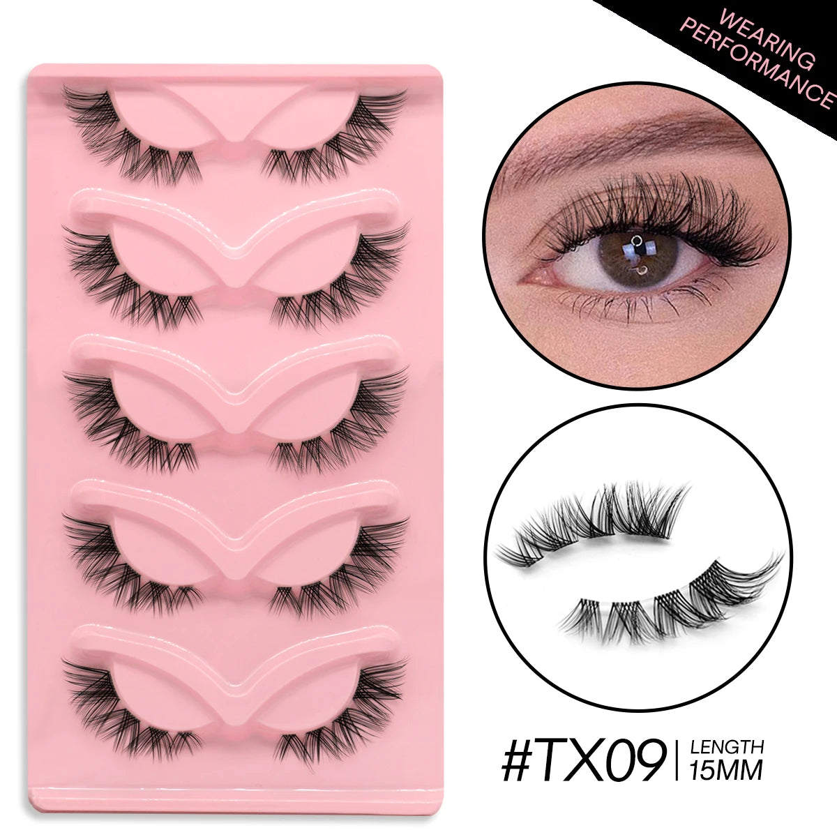 GROINNEYA 5 Pairs Cat Eye 3D Mink Lashes Short Fluffy Eyelashes Winged End Eye Elongated False Eyelashes Lashes Extension