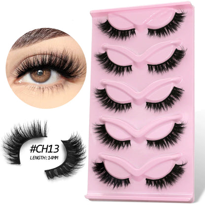 GROINNEYA Fluffy False Eyelashes 5 pairs Cat Eye Lashes 3D Faux Mink Eyelashes Cross Cluster Fairy Lashes Extension