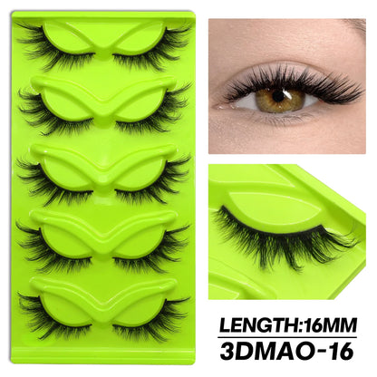 GROINNEYA Fluffy False Eyelashes 5 pairs Cat Eye Lashes 3D Faux Mink Eyelashes Cross Cluster Fairy Lashes Extension