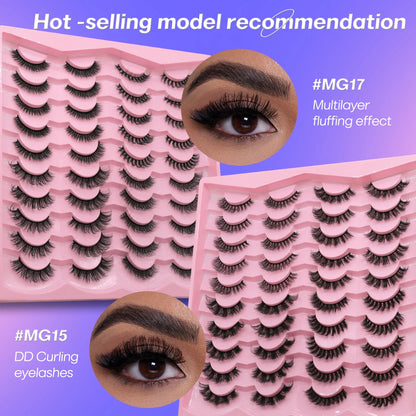 GROINNEYA 5/7/10/20 Pairs Russian Strip Lashes  Fluffy Mink Lashes 3D False Eyelashes Russian  Eyelashes D Curl Fake Eyelashes