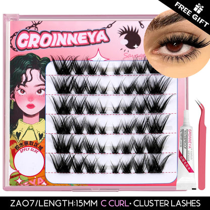 GROINNEYA Lash Clusters kit DIY 3D Faux Mink Lashes Individual Volume eyelashes set for gluing Lashes Extension Makeup