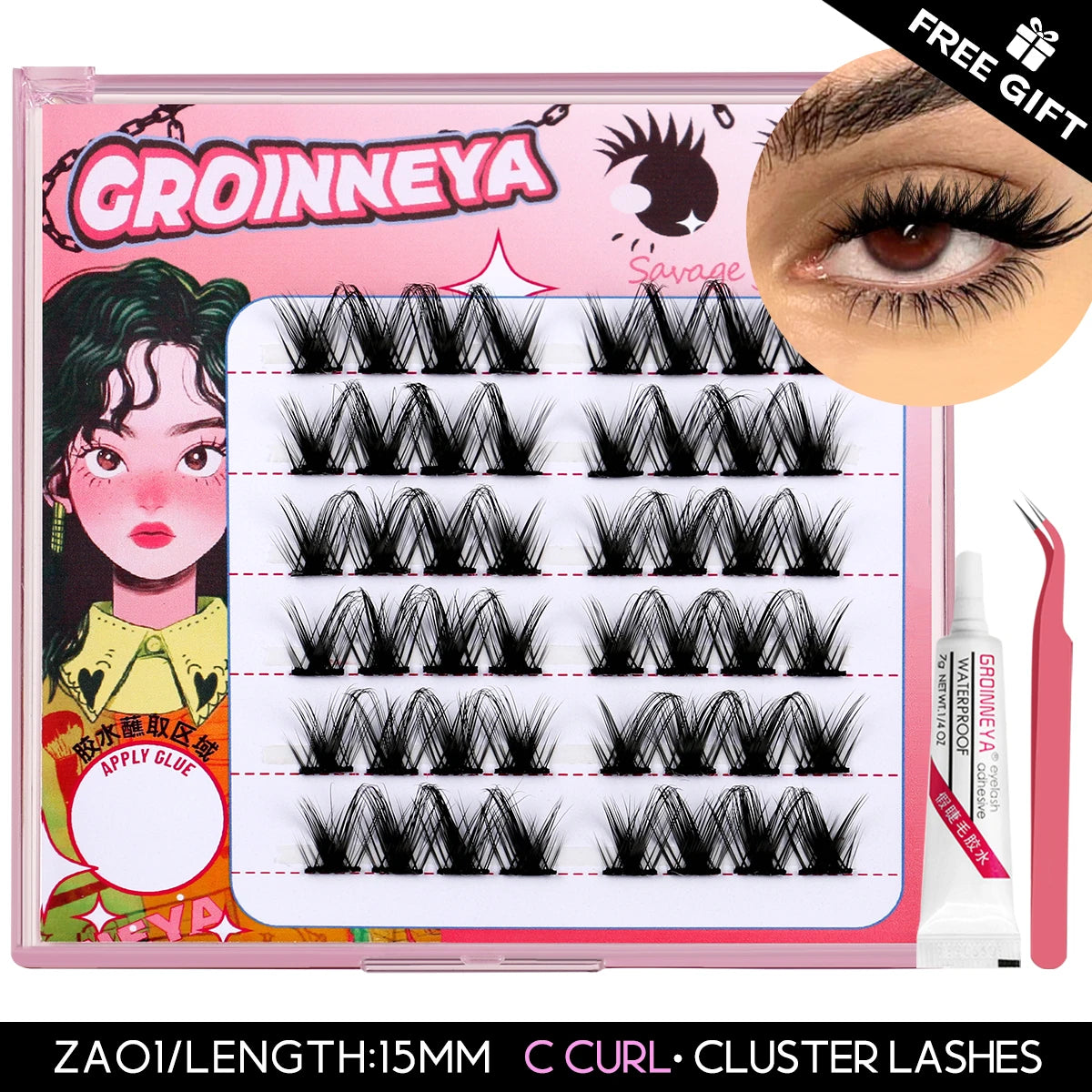 GROINNEYA Lash Clusters kit DIY 3D Faux Mink Lashes Individual Volume eyelashes set for gluing Lashes Extension Makeup