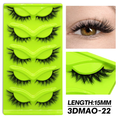 GROINNEYA Fluffy False Eyelashes 5 pairs Cat Eye Lashes 3D Faux Mink Eyelashes Cross Cluster Fairy Lashes Extension