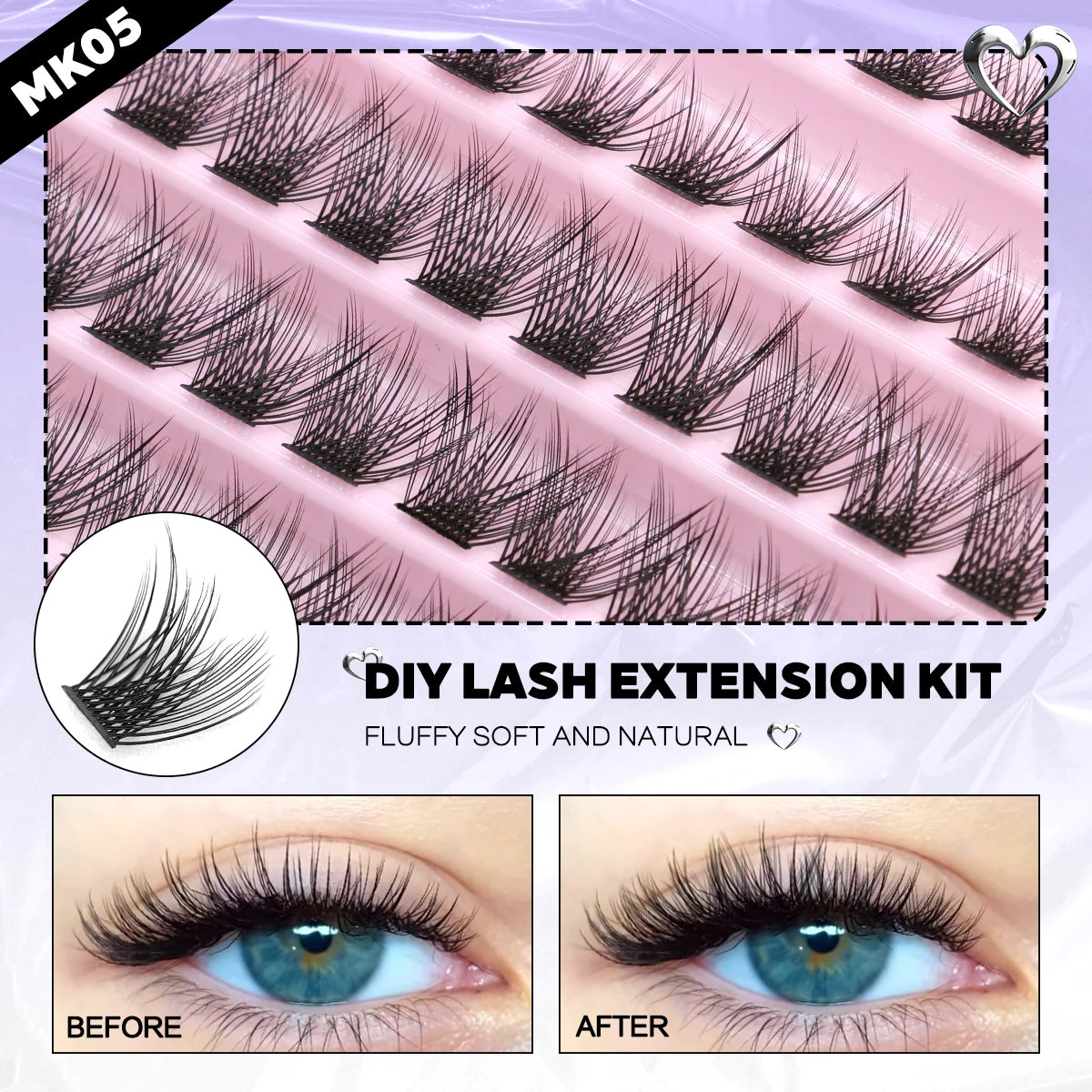 GROINNEYA DIY Lash Extension Kit – Mix Clusters & Bond Seal