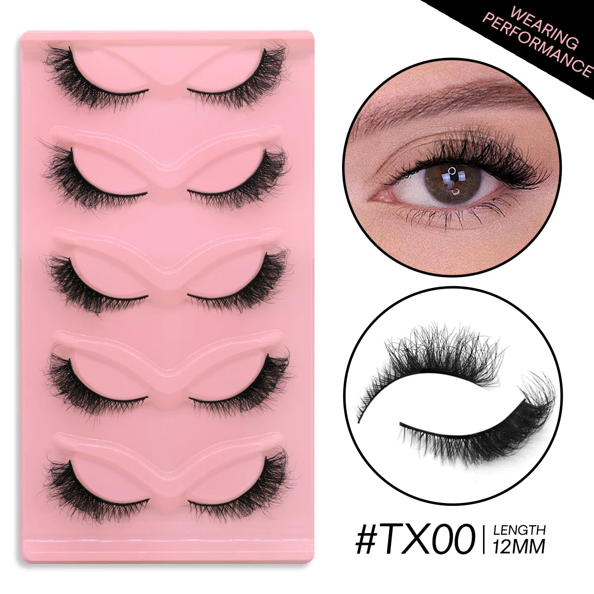 GROINNEYA 5 Pairs Cat Eye 3D Mink Lashes Short Fluffy Eyelashes Winged End Eye Elongated False Eyelashes Lashes Extension