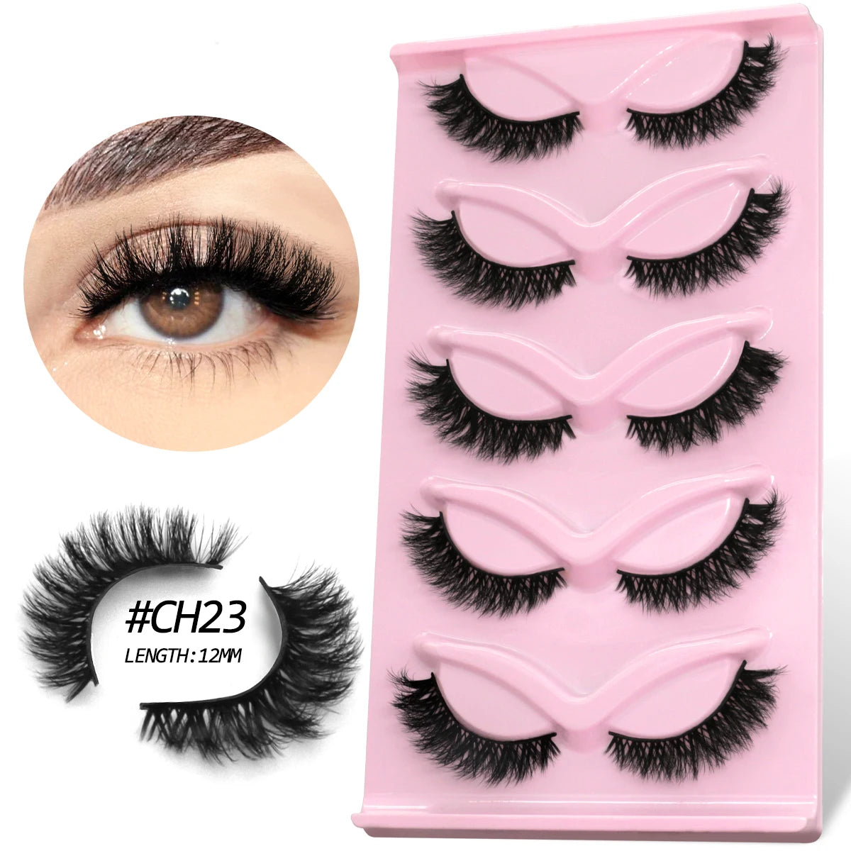 GROINNEYA Fluffy False Eyelashes 5 pairs Cat Eye Lashes 3D Faux Mink Eyelashes Cross Cluster Fairy Lashes Extension