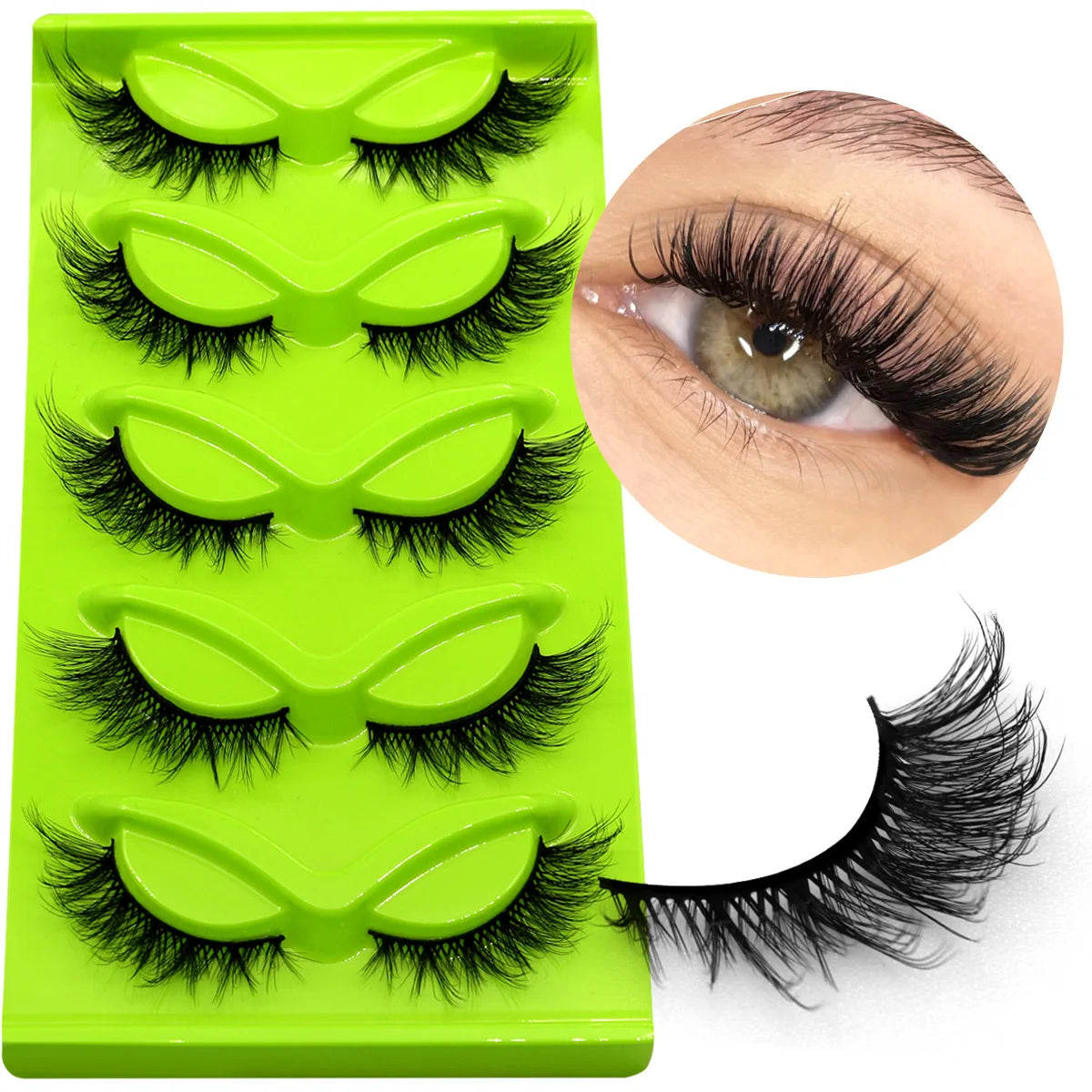 GROINNEYA Fluffy False Eyelashes 5 pairs Cat Eye Lashes 3D Faux Mink Eyelashes Cross Cluster Fairy Lashes Extension