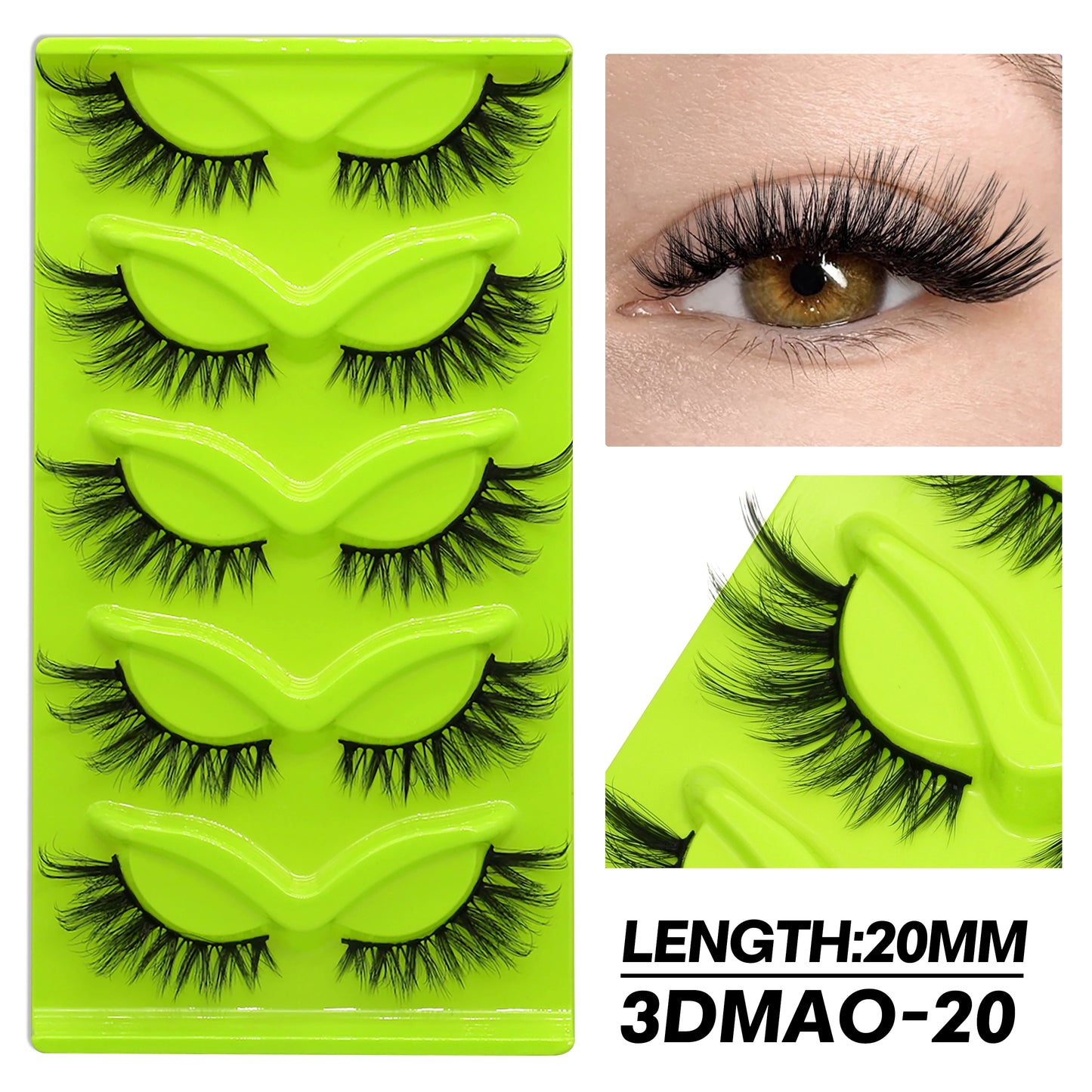 GROINNEYA Fluffy False Eyelashes 5 pairs Cat Eye Lashes 3D Faux Mink Eyelashes Cross Cluster Fairy Lashes Extension