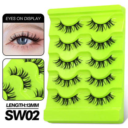 GROINNEYA Manga Lashes 5 pairs Eyelashes 3D Natural False Lashes Fluffy Soft Cross Winged Natural Realistic Eyelash Extension