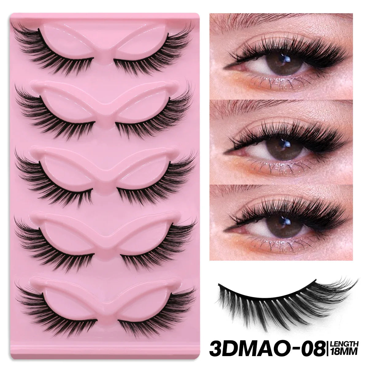 GROINNEYA Cat Eye Lashes Faux Mink Eyelashes Clear Band Lashes Winged End Eye Elongated Fake Lashes Soft Eyelashes Extension