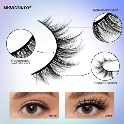 GROINNEYA 5 Pairs Eyelashes Manga Lashes Natural Cosplay False Lashes Fluffy Soft Cross Fairy Little Devil Lashes Extension