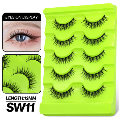 GROINNEYA Manga Lashes 5 pairs Eyelashes 3D Natural False Lashes Fluffy Soft Cross Winged Natural Realistic Eyelash Extension