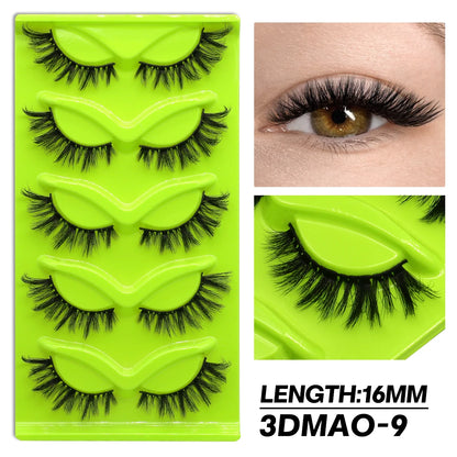 GROINNEYA Fluffy False Eyelashes 5 pairs Cat Eye Lashes 3D Faux Mink Eyelashes Cross Cluster Fairy Lashes Extension