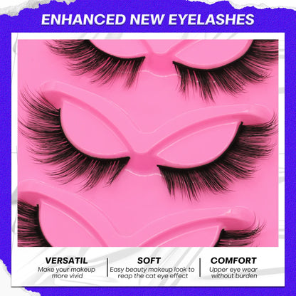 GROINNEYA 5 Pairs Cat Eye 3D Mink Lashes Short Fluffy Eyelashes Winged End Eye Elongated False Eyelashes Lashes Extension