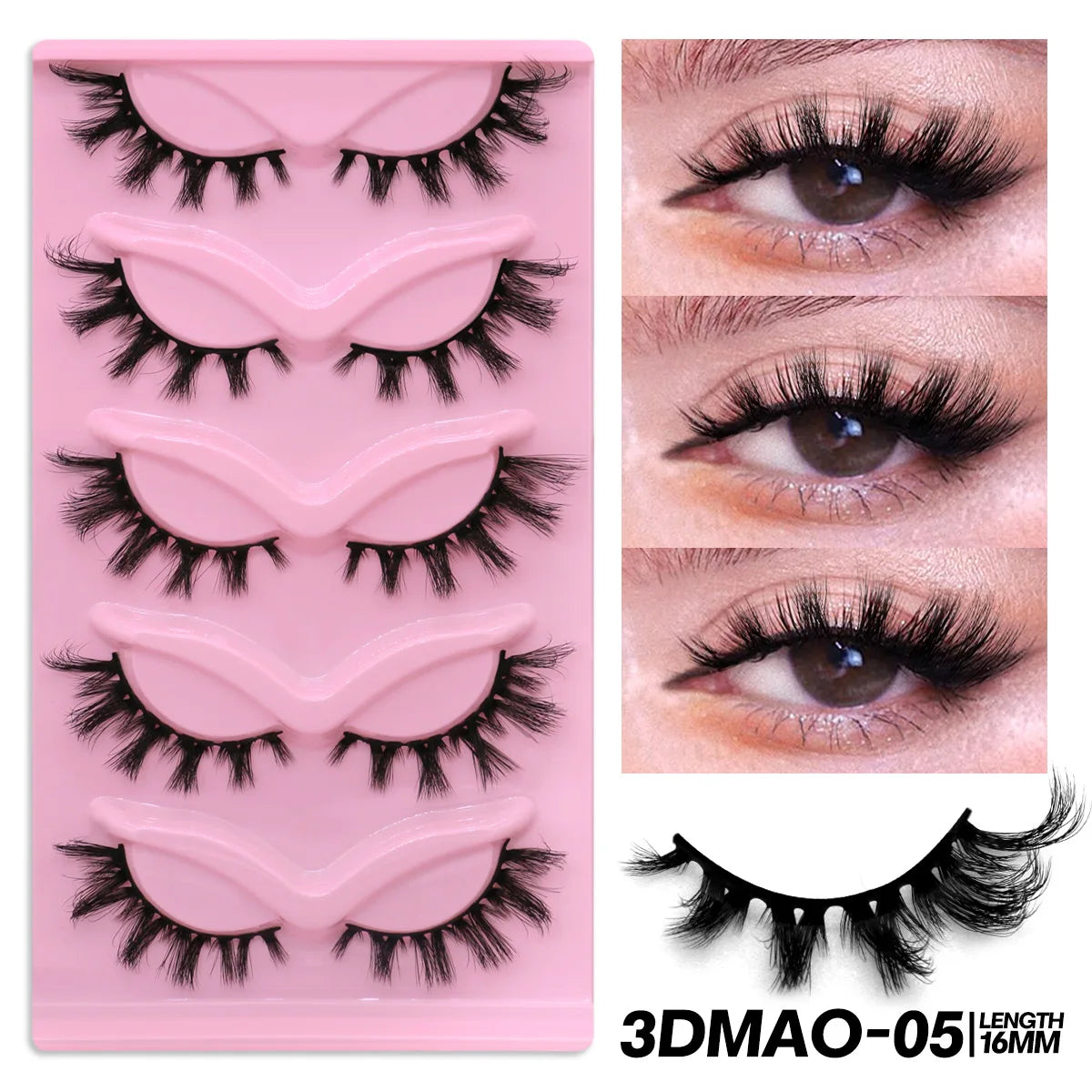 GROINNEYA Cat Eye Lashes Faux Mink Eyelashes Clear Band Lashes Winged End Eye Elongated Fake Lashes Soft Eyelashes Extension