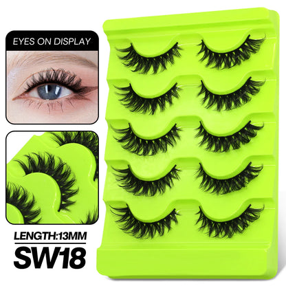 GROINNEYA Manga Lashes 5 pairs Eyelashes 3D Natural False Lashes Fluffy Soft Cross Winged Natural Realistic Eyelash Extension