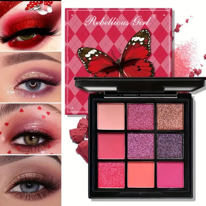 Groinneya 9-Grid Red & Purple Glitter Eyeshadow Palette