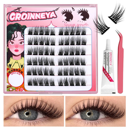 GROINNEYA Lash Clusters kit DIY 3D Faux Mink Lashes Individual Volume eyelashes set for gluing Lashes Extension Makeup